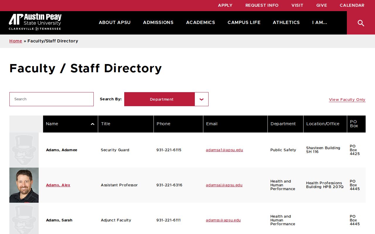 Montgomery County people directories search at Austin Peay State University