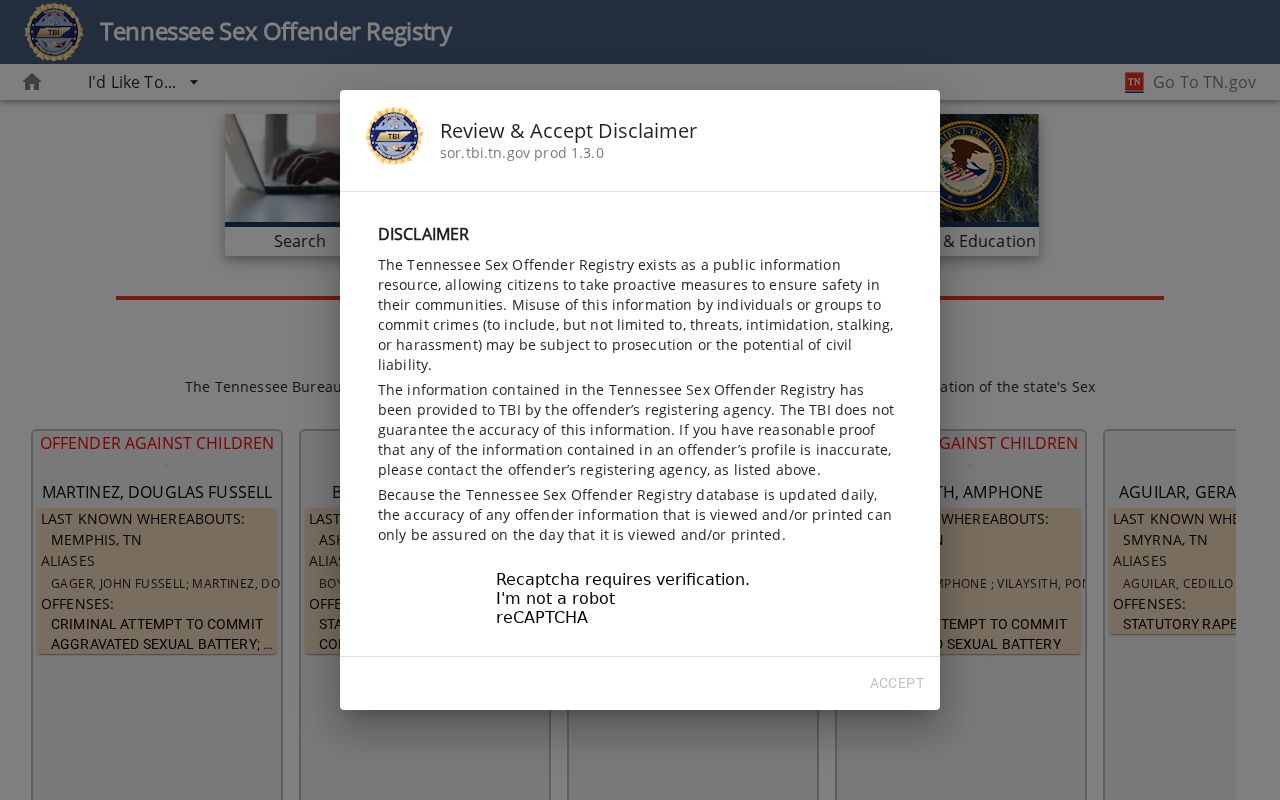 Montgomery County public records on the Tennessee offender registry search